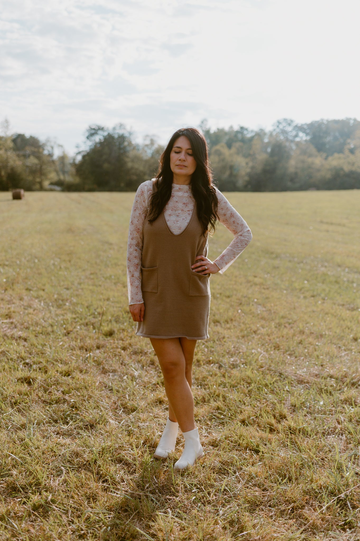 Cream Floral Mesh Long Sleeve