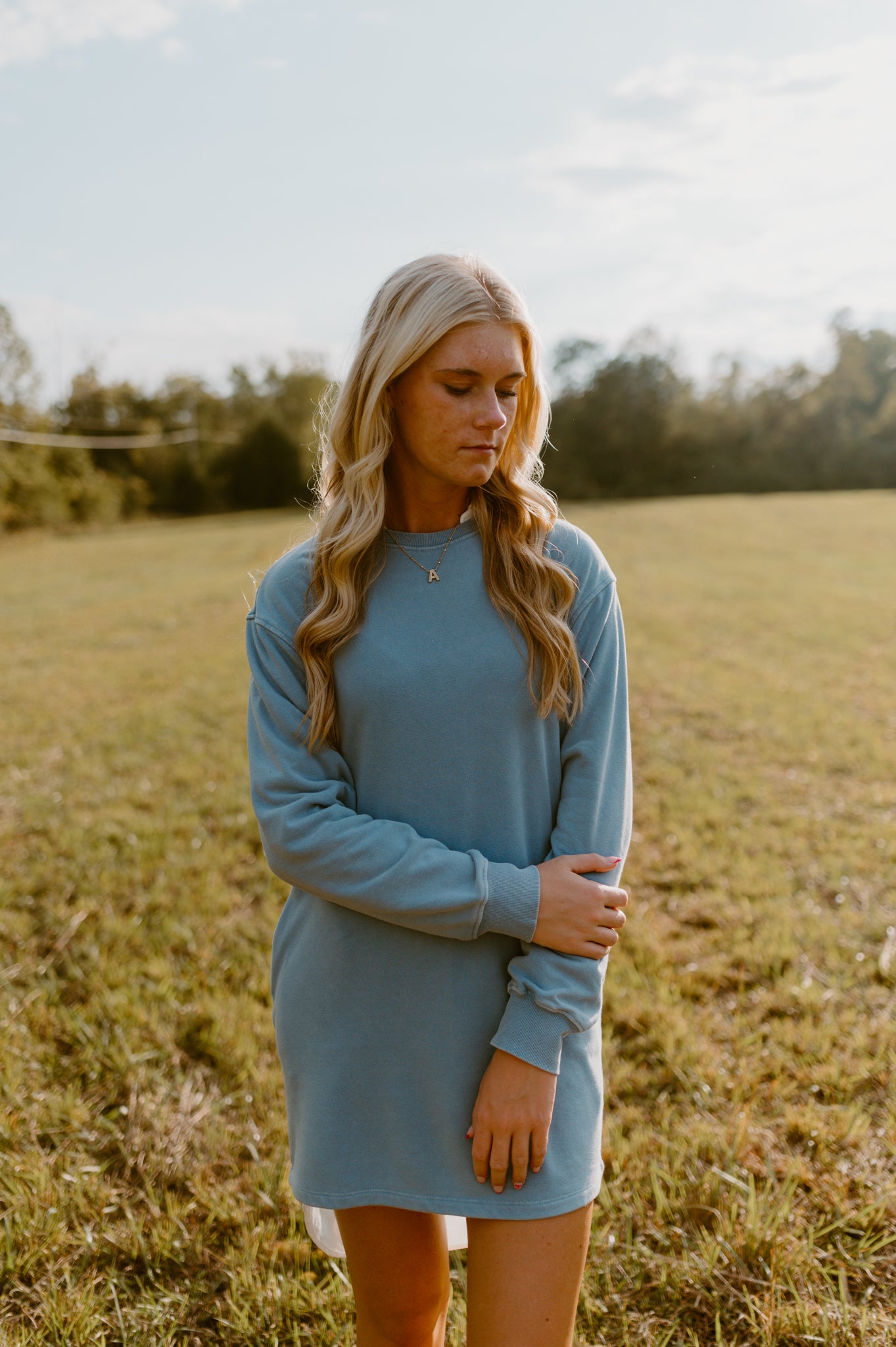 Sweatshirt Mini Dress|Sky Blue