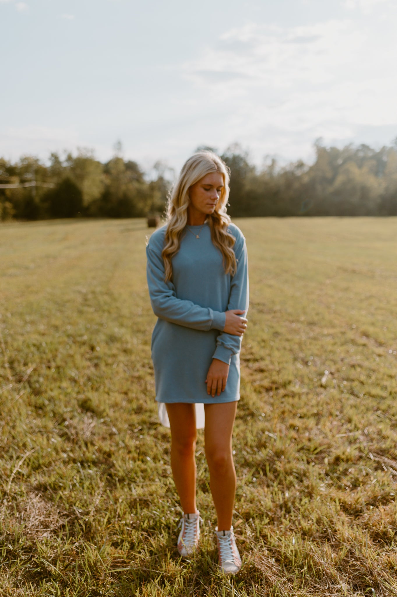 Sweatshirt Mini Dress|Sky Blue