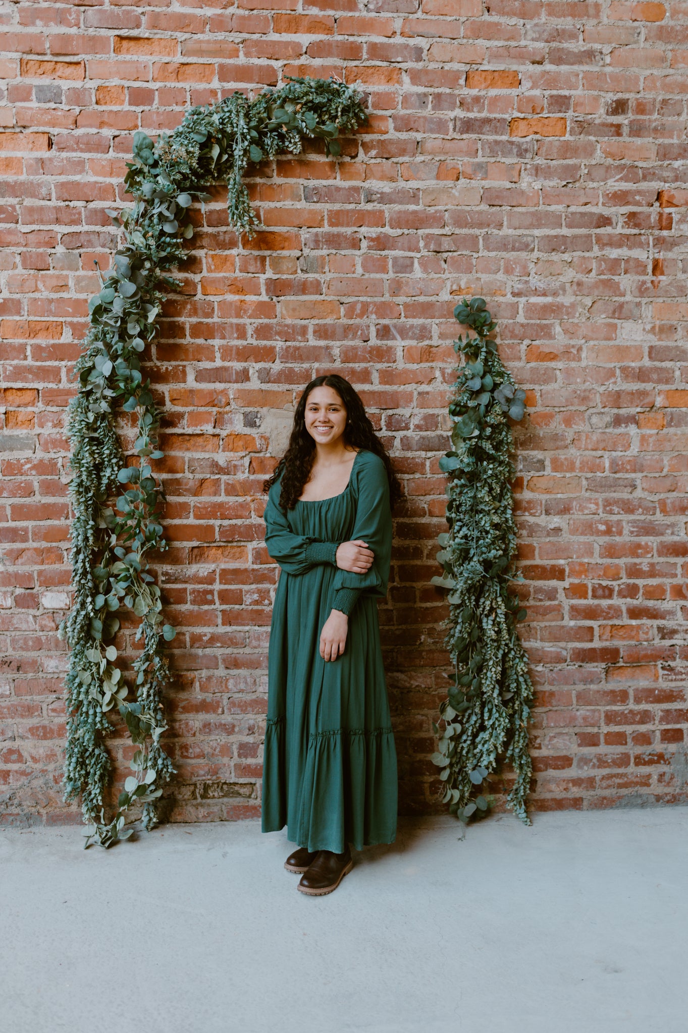 Gathered Long Sleeve Maxi Dress | Deep Forest Green