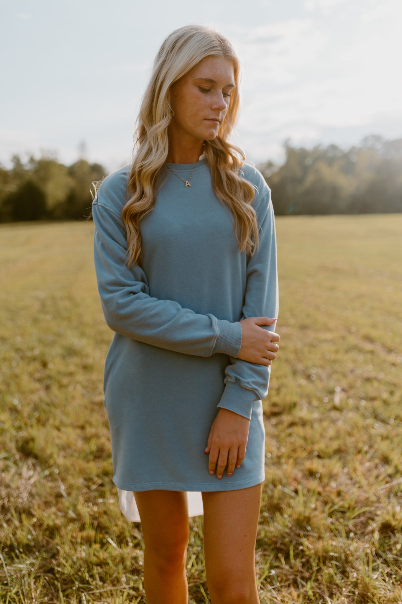 Sweatshirt Mini Dress|Sky Blue