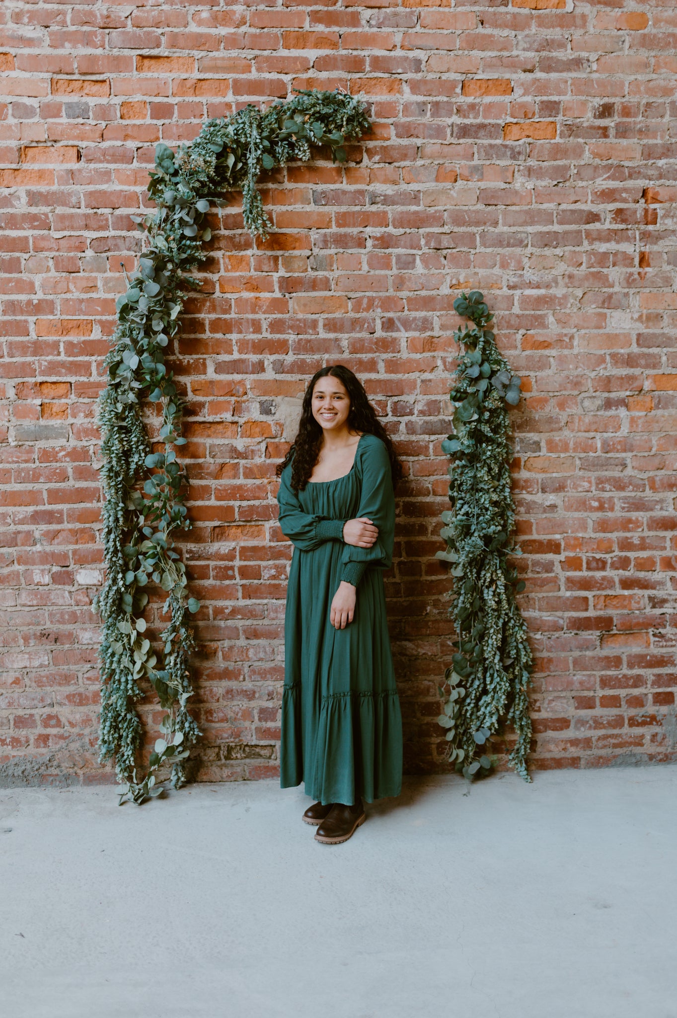 Gathered Long Sleeve Maxi Dress | Deep Forest Green