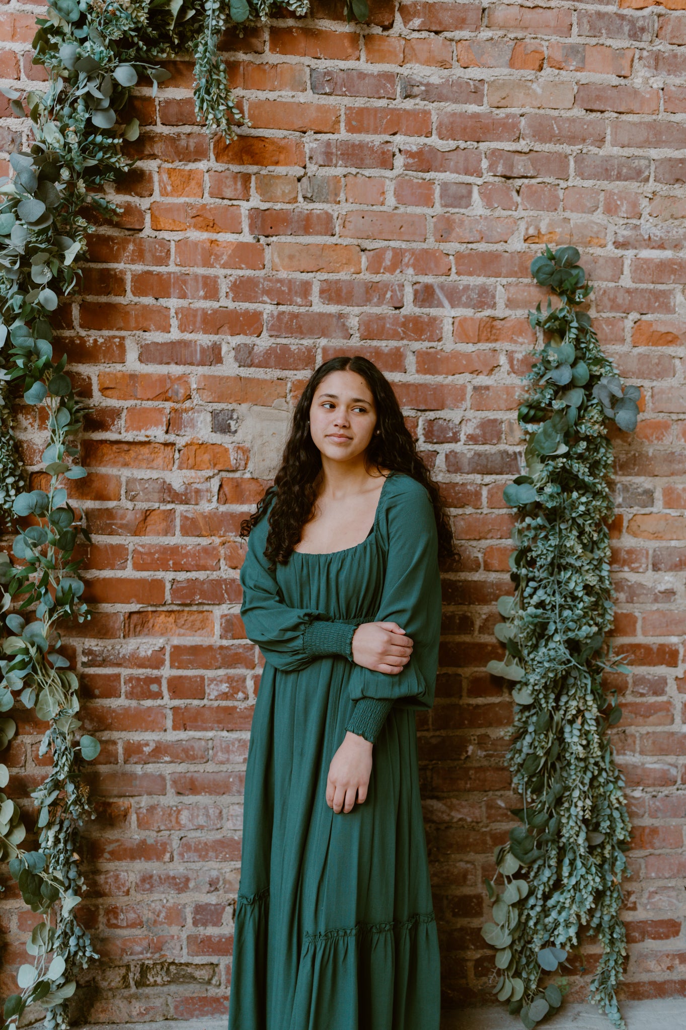 Gathered Long Sleeve Maxi Dress | Deep Forest Green