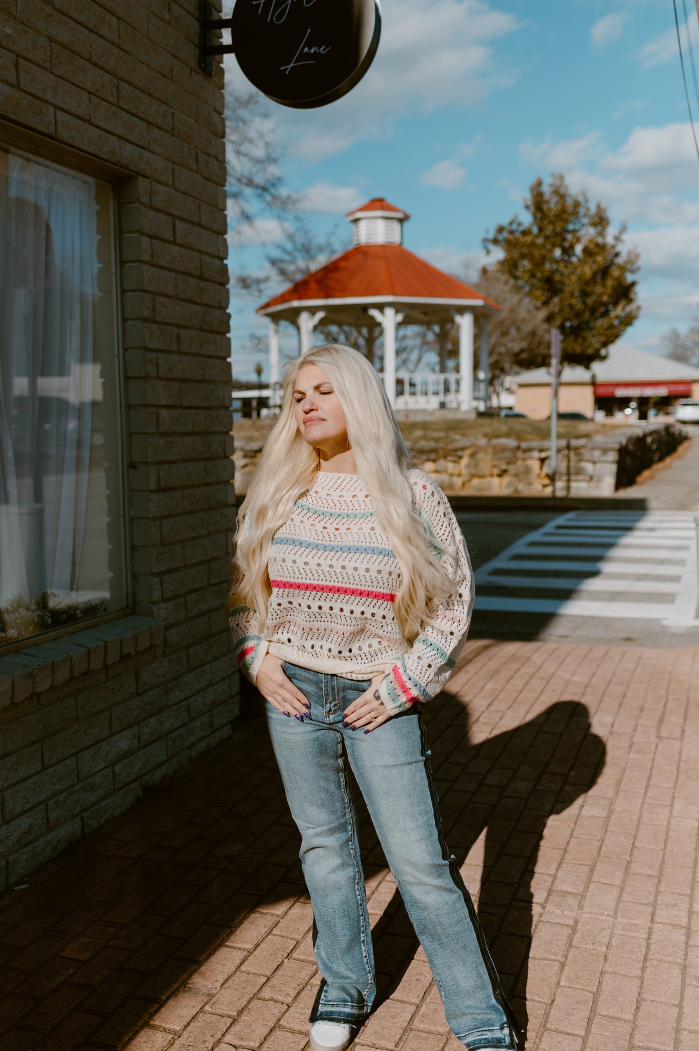 Color Striped Open Knit Sweater