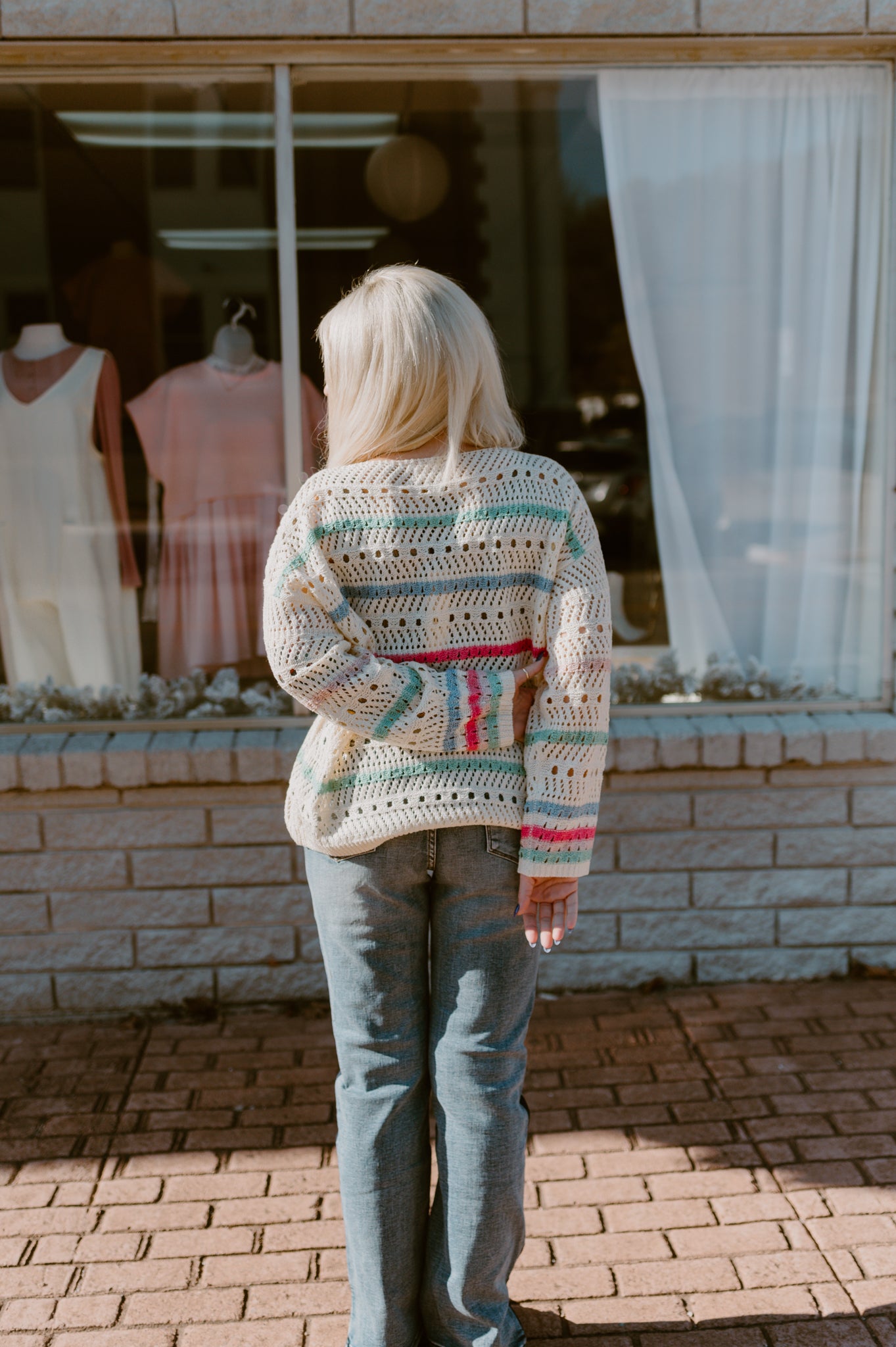 Color Striped Open Knit Sweater