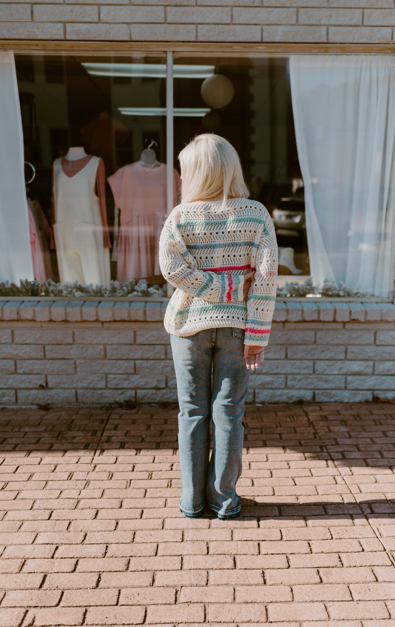 Color Striped Open Knit Sweater