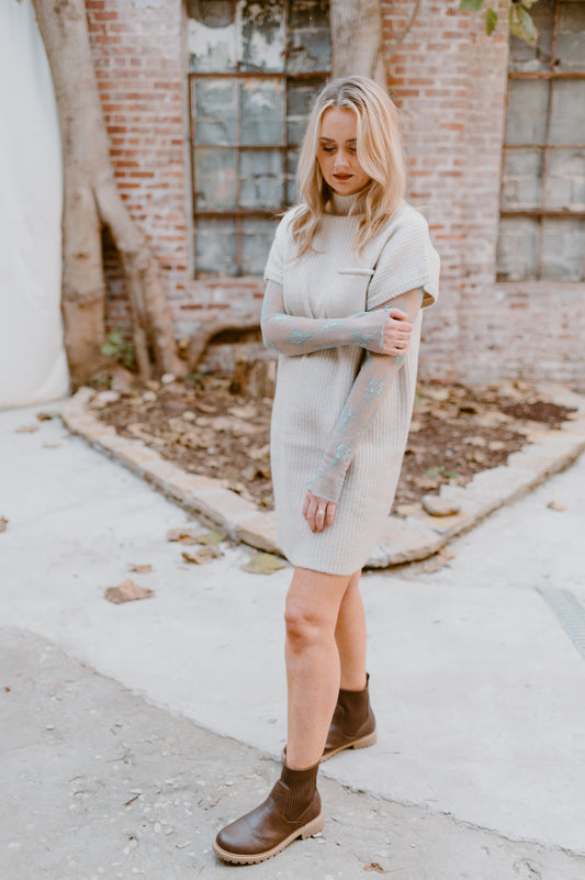 Patch Pocket Ribbed Sweater Dress | Oatmeal