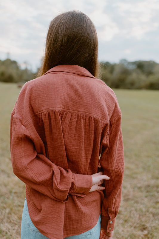 Dreaming of Fall Blouse-Dark Rust