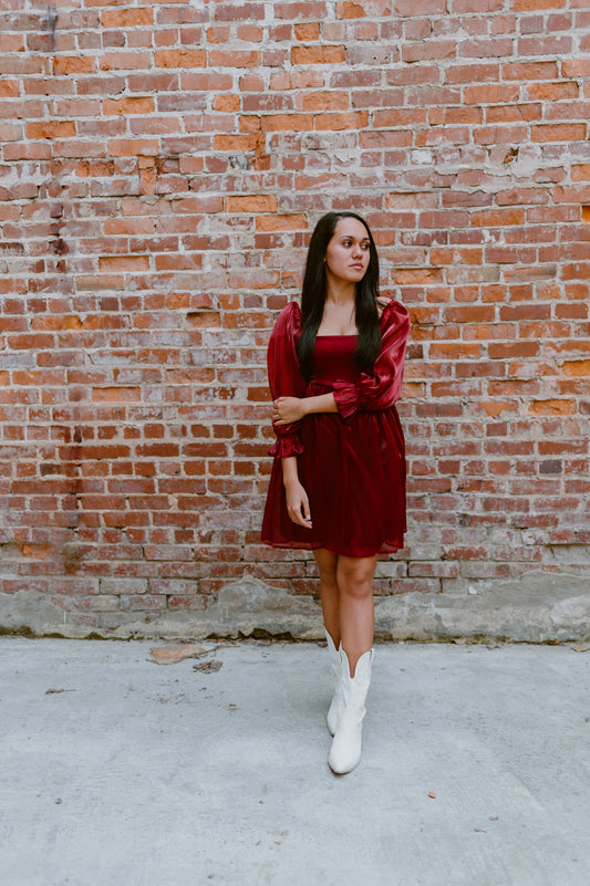 Satin Baby Doll Dress | Wine Red