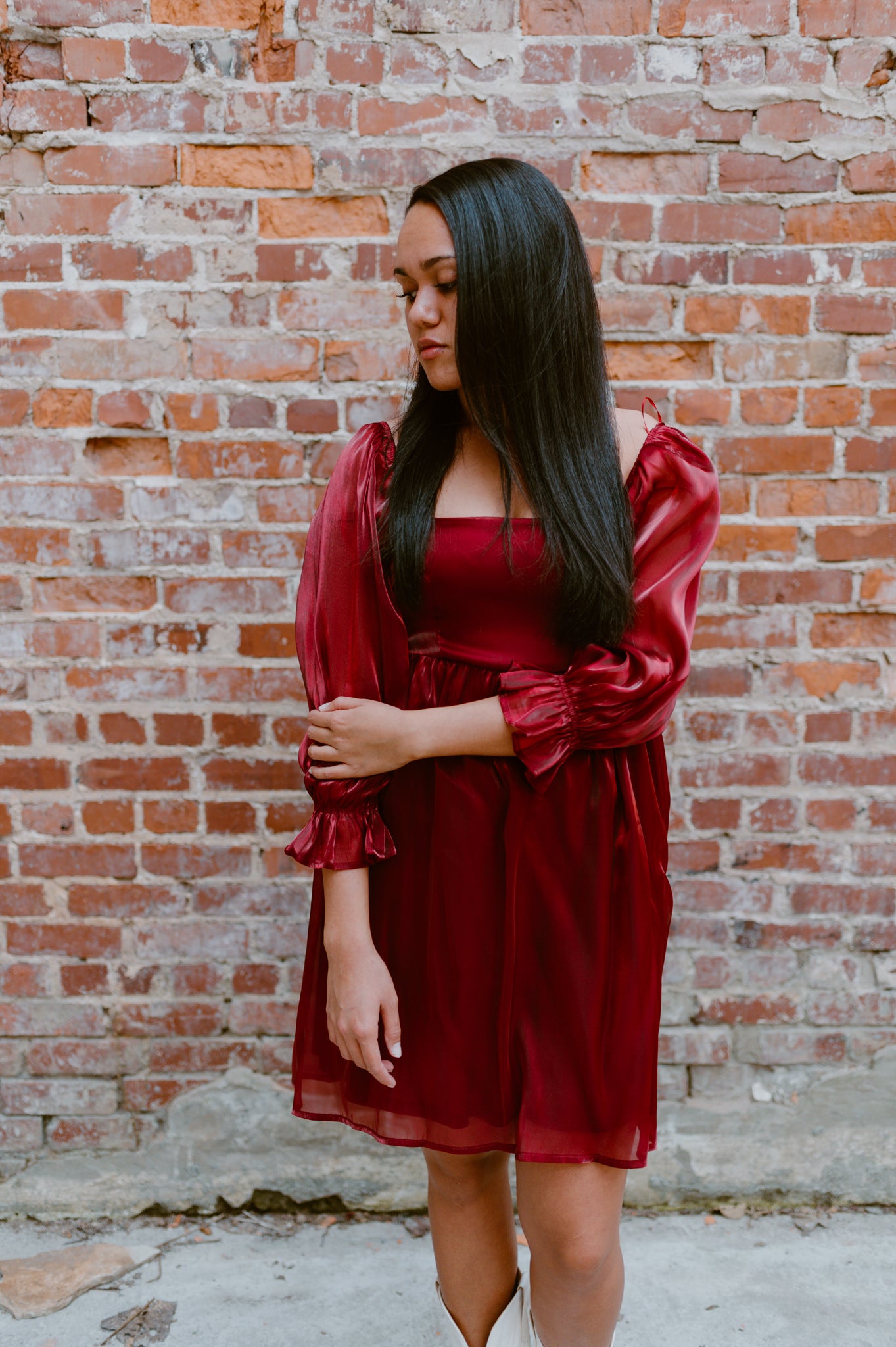 Satin Baby Doll Dress | Wine Red