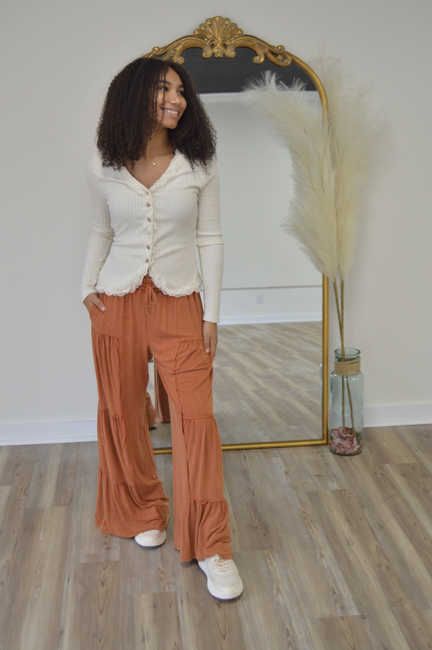 The Lila Lace Trim Knit Top | Cream