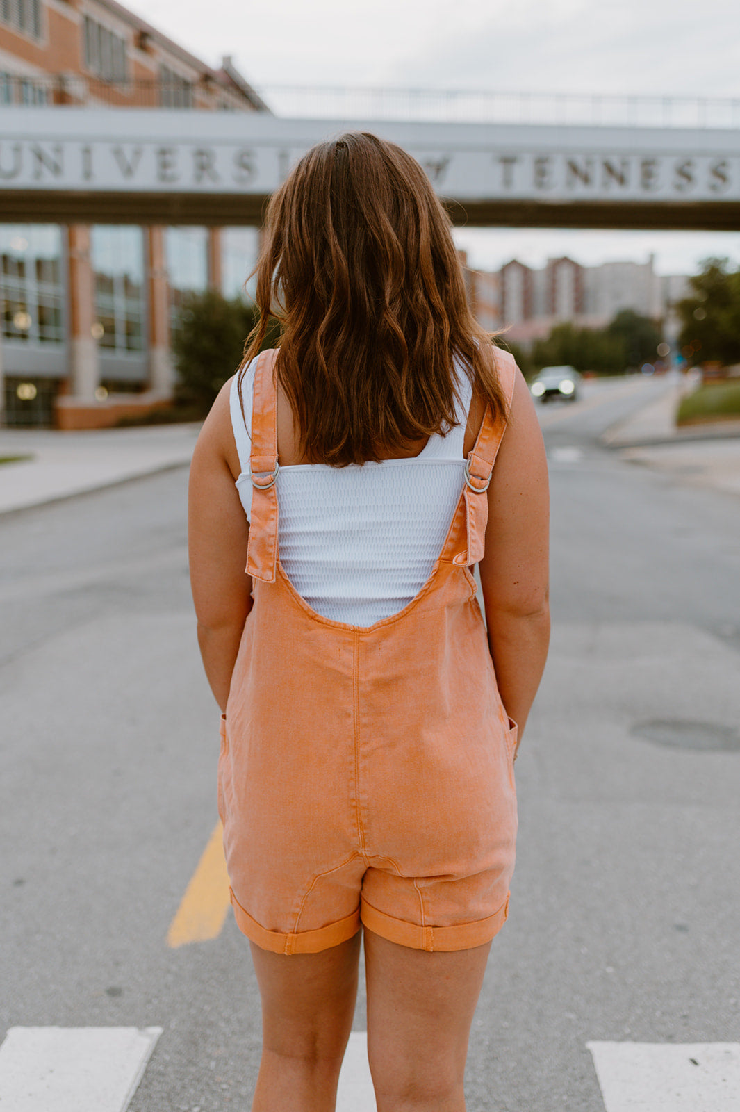 The Squeeze the Day Denim Romper | Orange