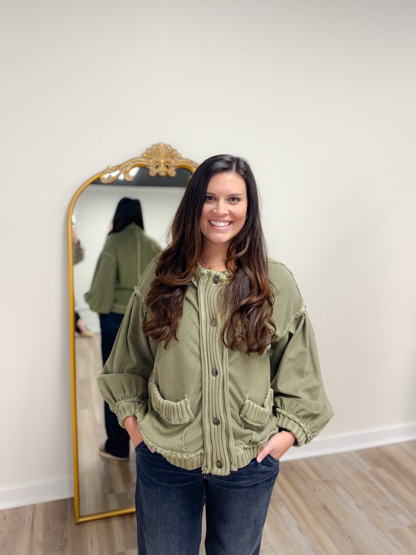 The Oaklyn Snap-Front Knit Jacket | Olive