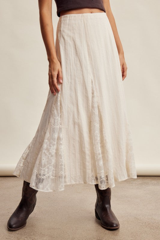 Keepsake Lace Panel Midi Skirt | Ivory