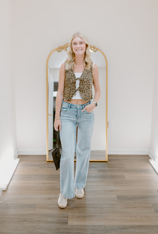Tied & True Denim Vest | Leopard