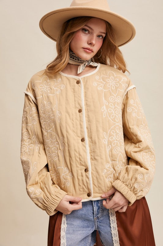 Prairie Bloom Embroidered Quilted Jacket