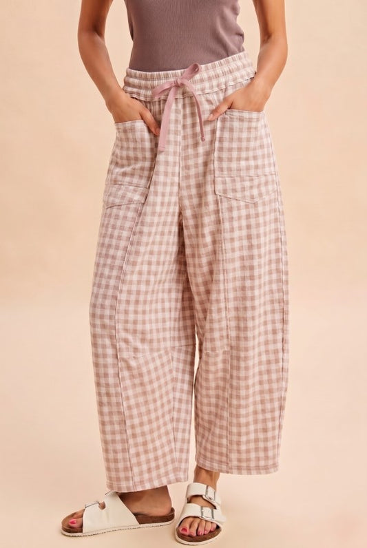 Sunday Market Check Barrel Pants | Soft Blush