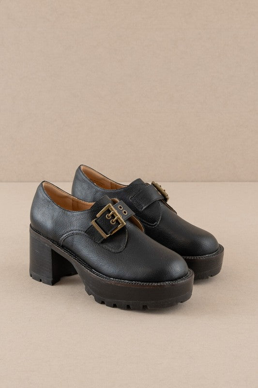 Sarah Buckled Platform Loafers - Black