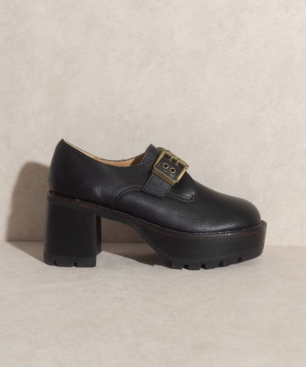 Sarah Buckled Platform Loafers - Black