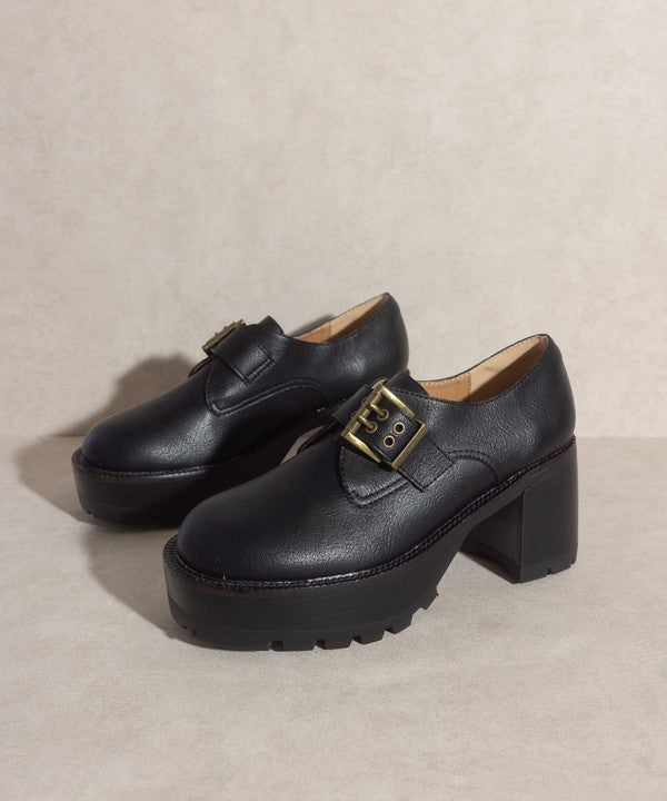 Sarah Buckled Platform Loafers - Black