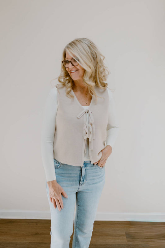 Timeless Tie-Front Knit Vest | Beige
