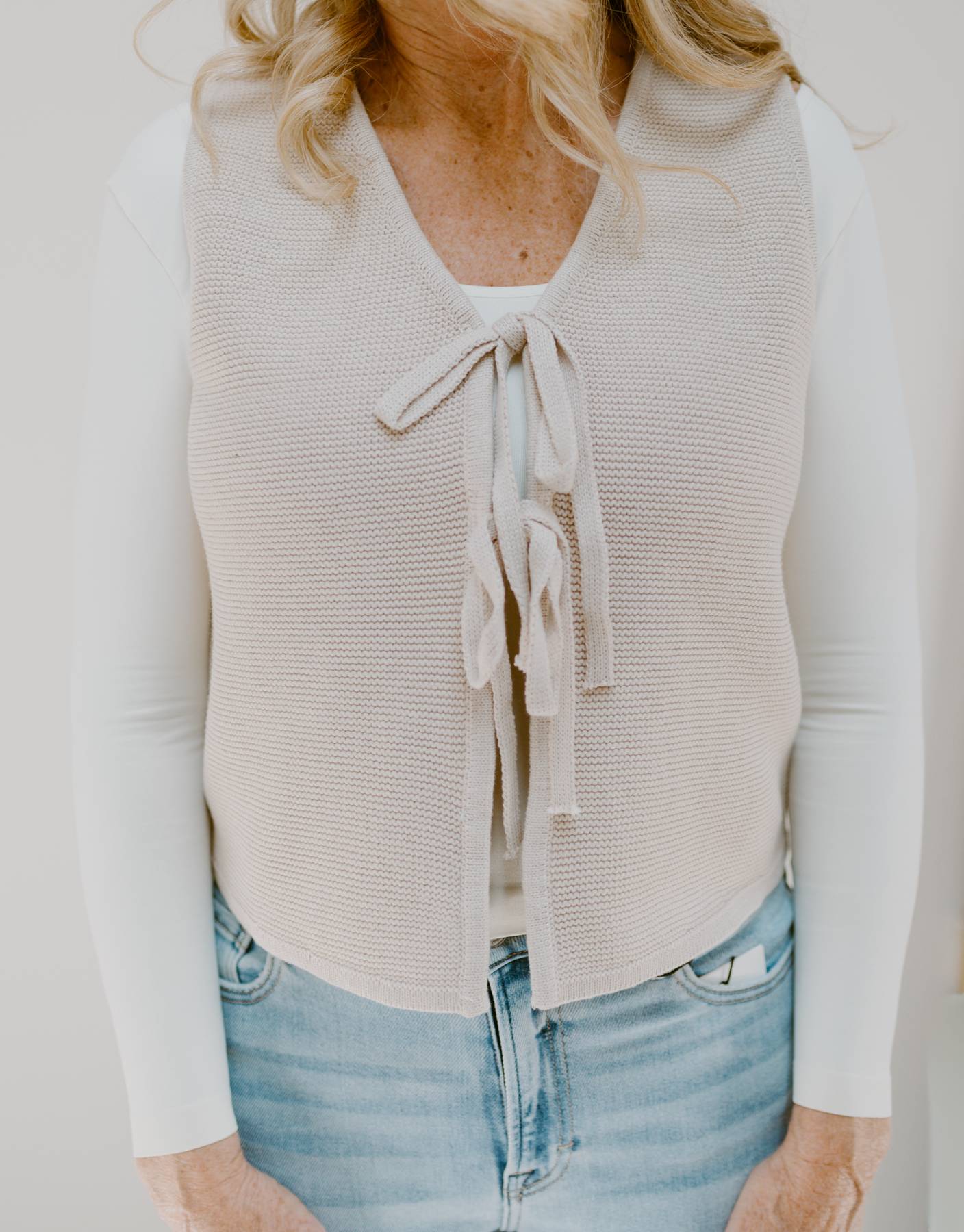 Timeless Tie-Front Knit Vest | Beige