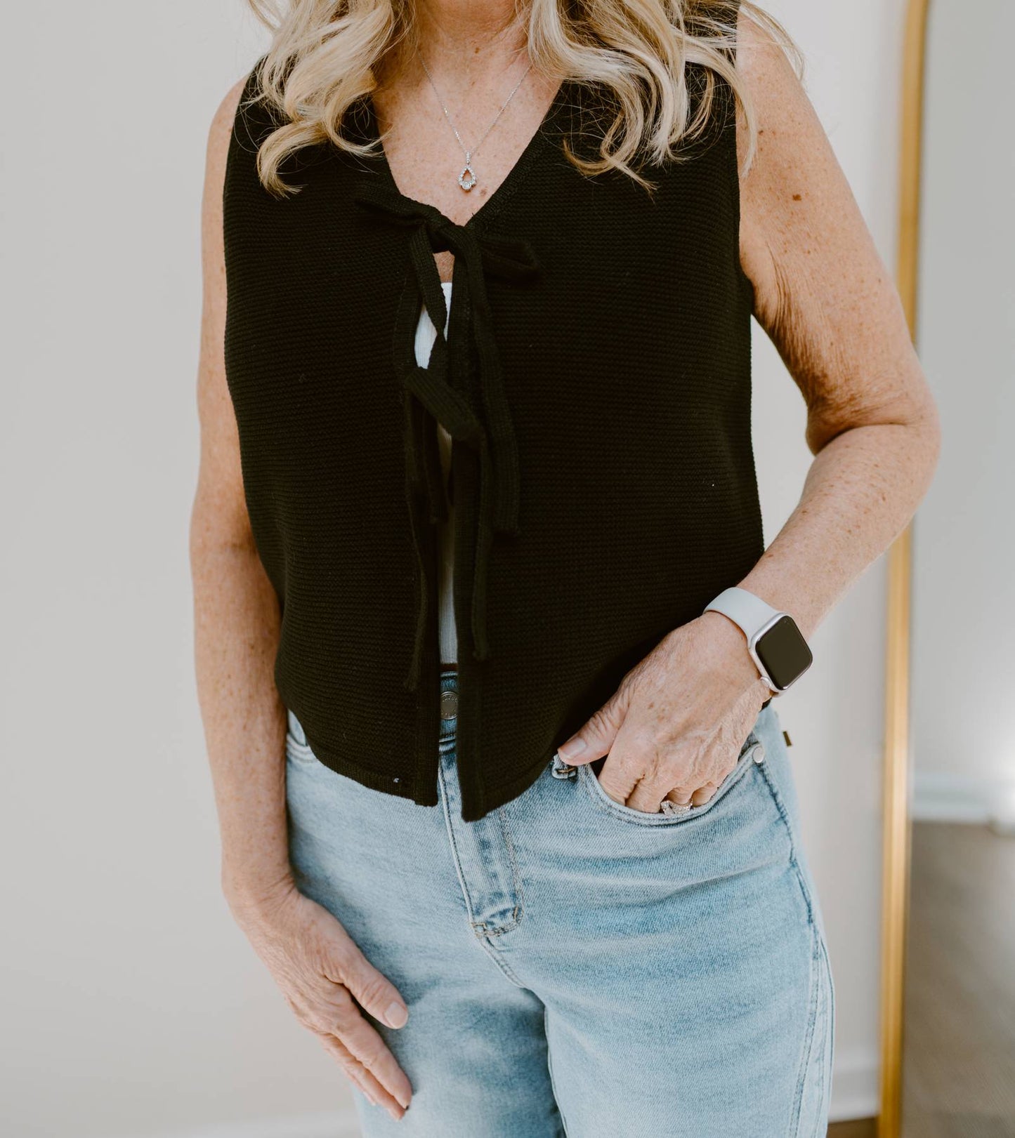 Timeless Tie-Front Knit Vest | Black