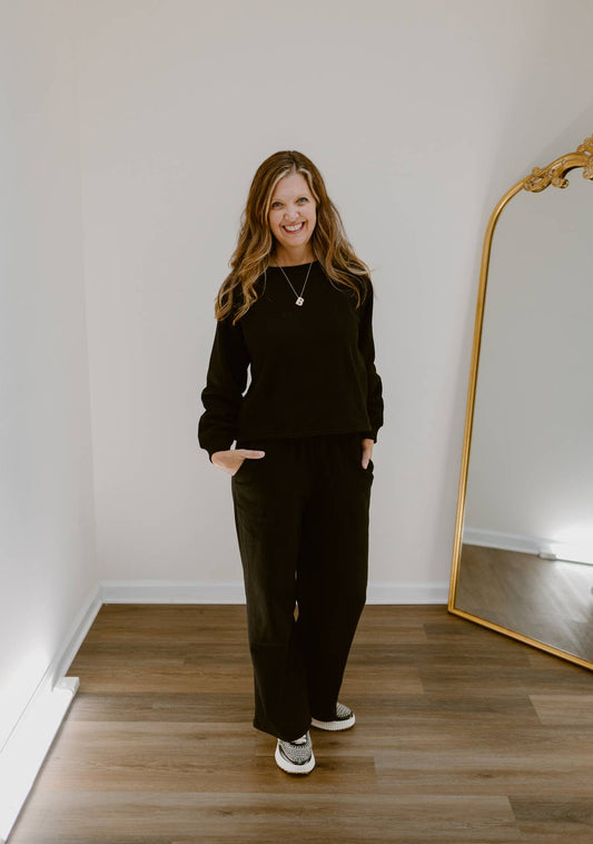 Essential Cozy Wide-Leg Lounge Set | Black