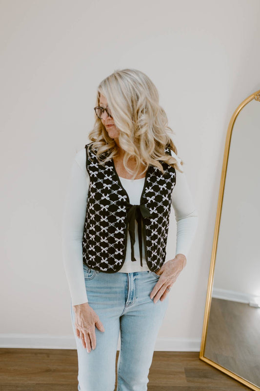 The Quilted Bow Vest | Black