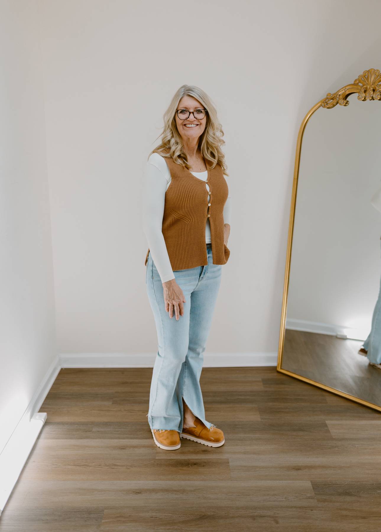 The Fall Edit Button Front Sweater Vest | Deep Camel