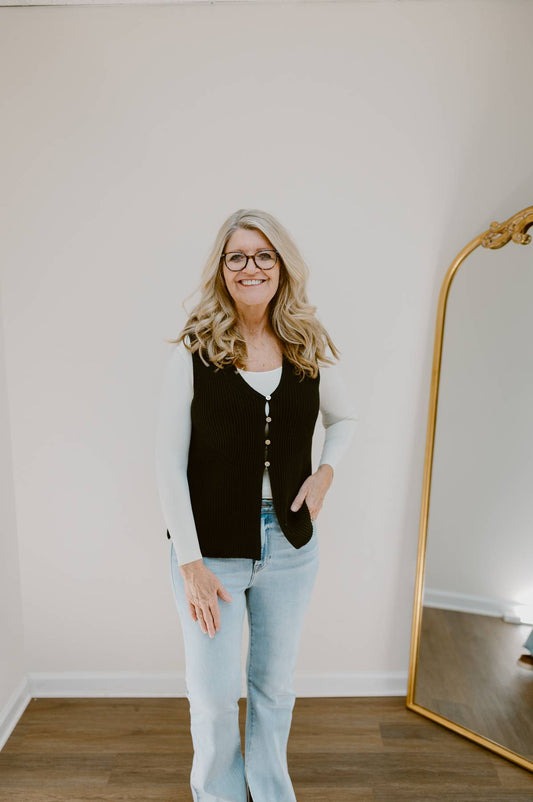 The Fall Edit Button Front Sweater Vest | Black