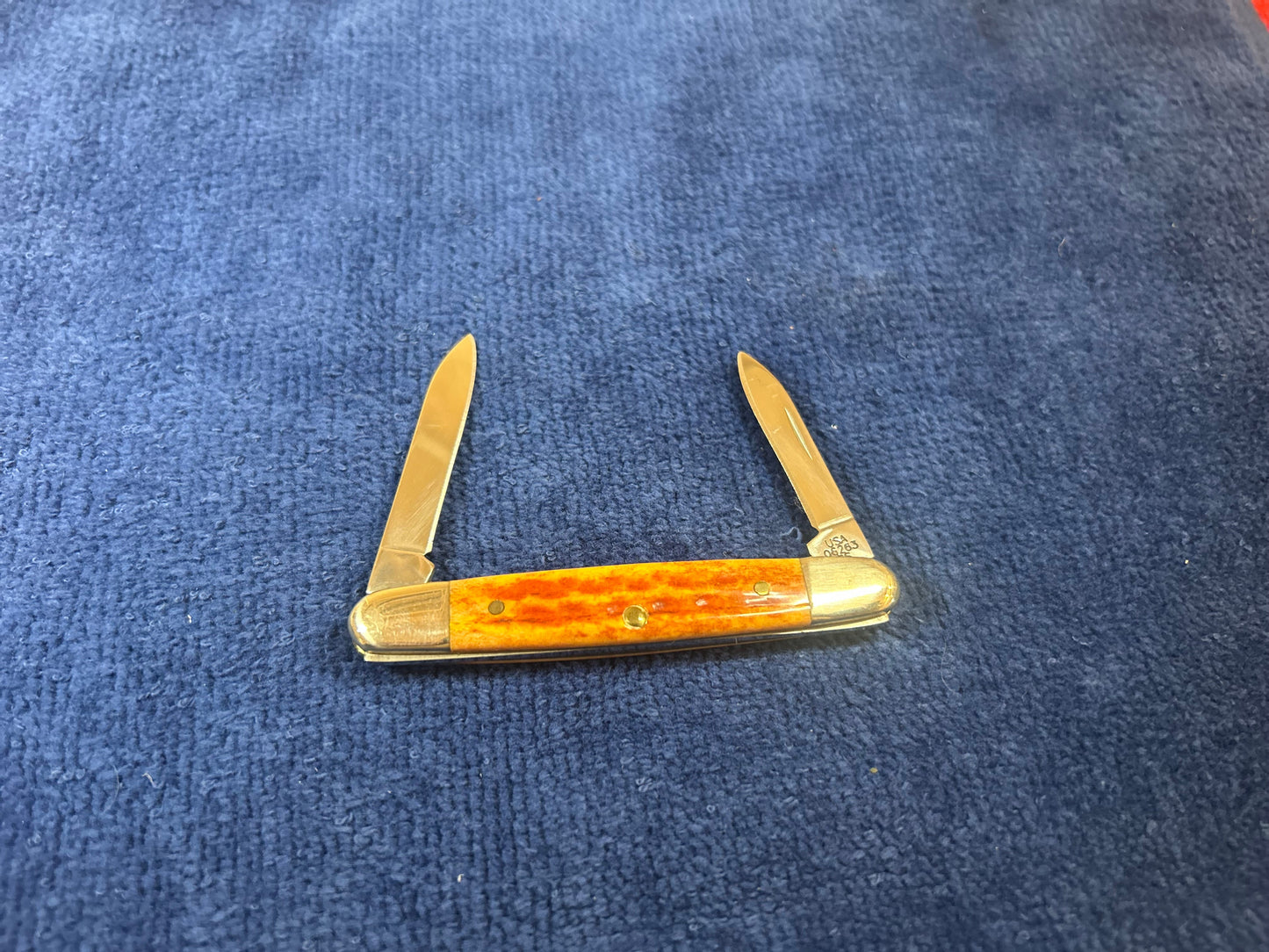 2007 CASE Pocket Worn Eisenhower Knife - Harvest Orange Bone Handles 07407