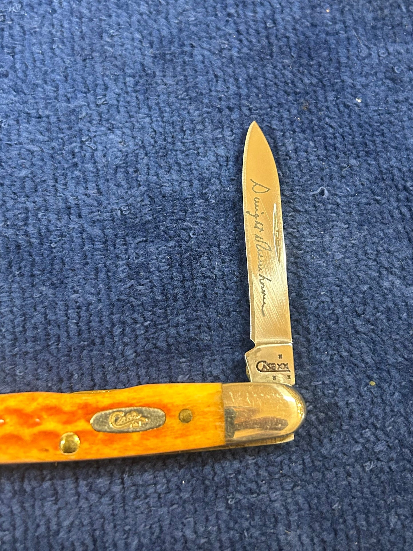 2007 CASE Pocket Worn Eisenhower Knife - Harvest Orange Bone Handles 07407