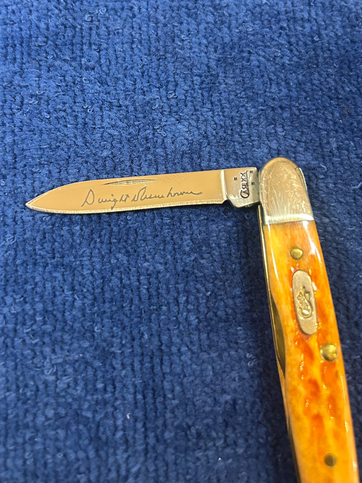 2007 CASE Pocket Worn Eisenhower Knife - Harvest Orange Bone Handles 07407