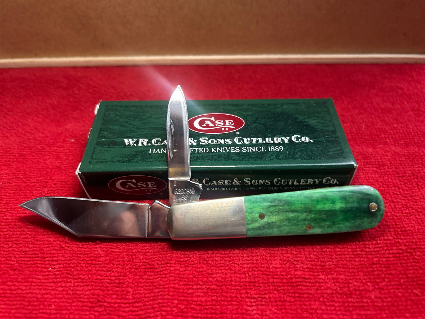 1997 CASE XX Barlow Knife - 2 Blade - Pattern 62009 1/2 - Green Appaloosa Bone!