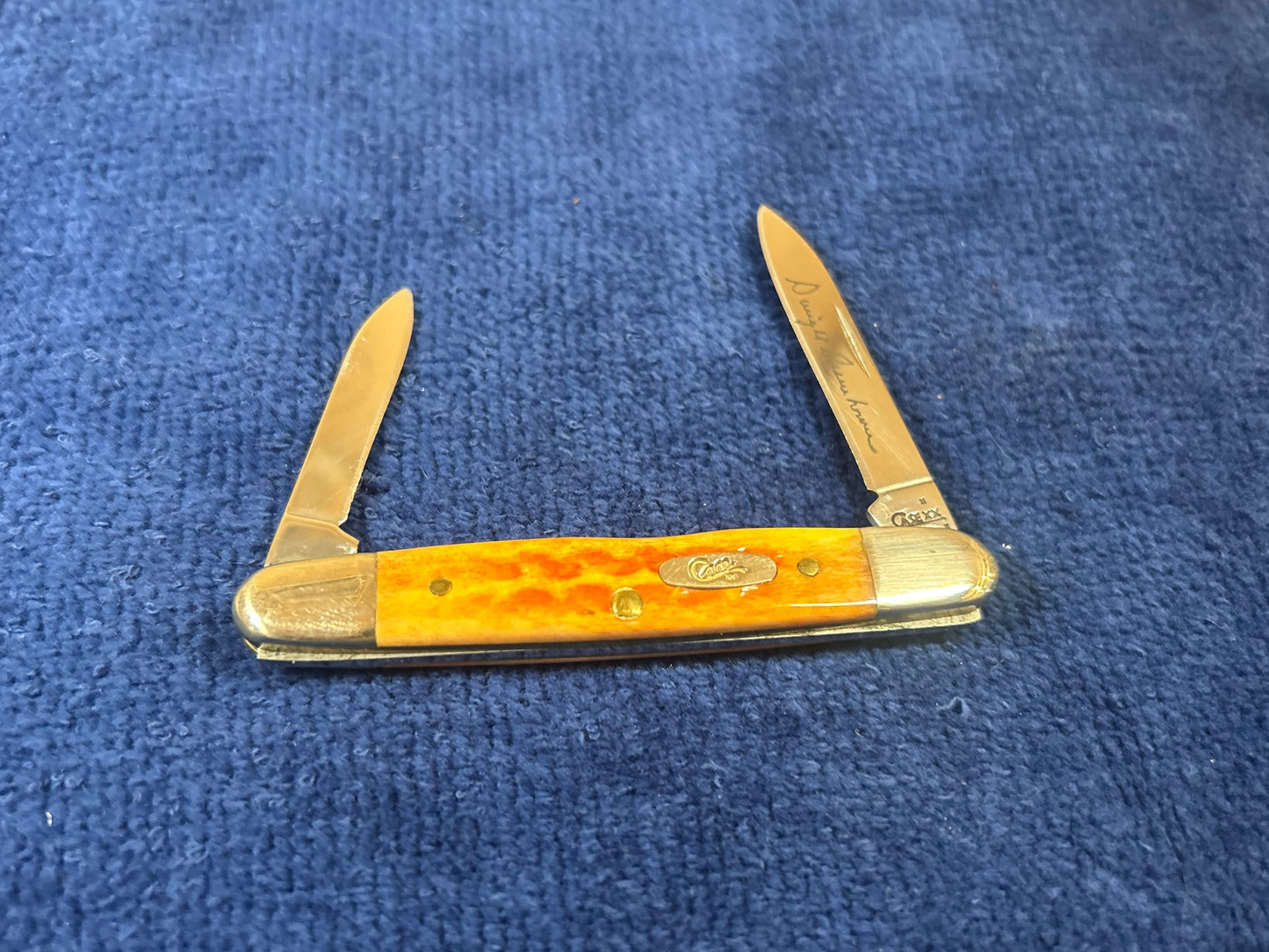 2007 CASE Pocket Worn Eisenhower Knife - Harvest Orange Bone Handles 07407