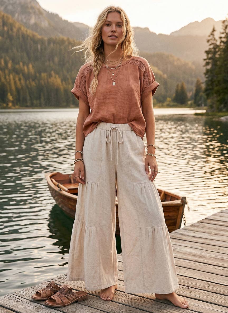 The Free Spirit Tiered Palazzo Pants | Natural