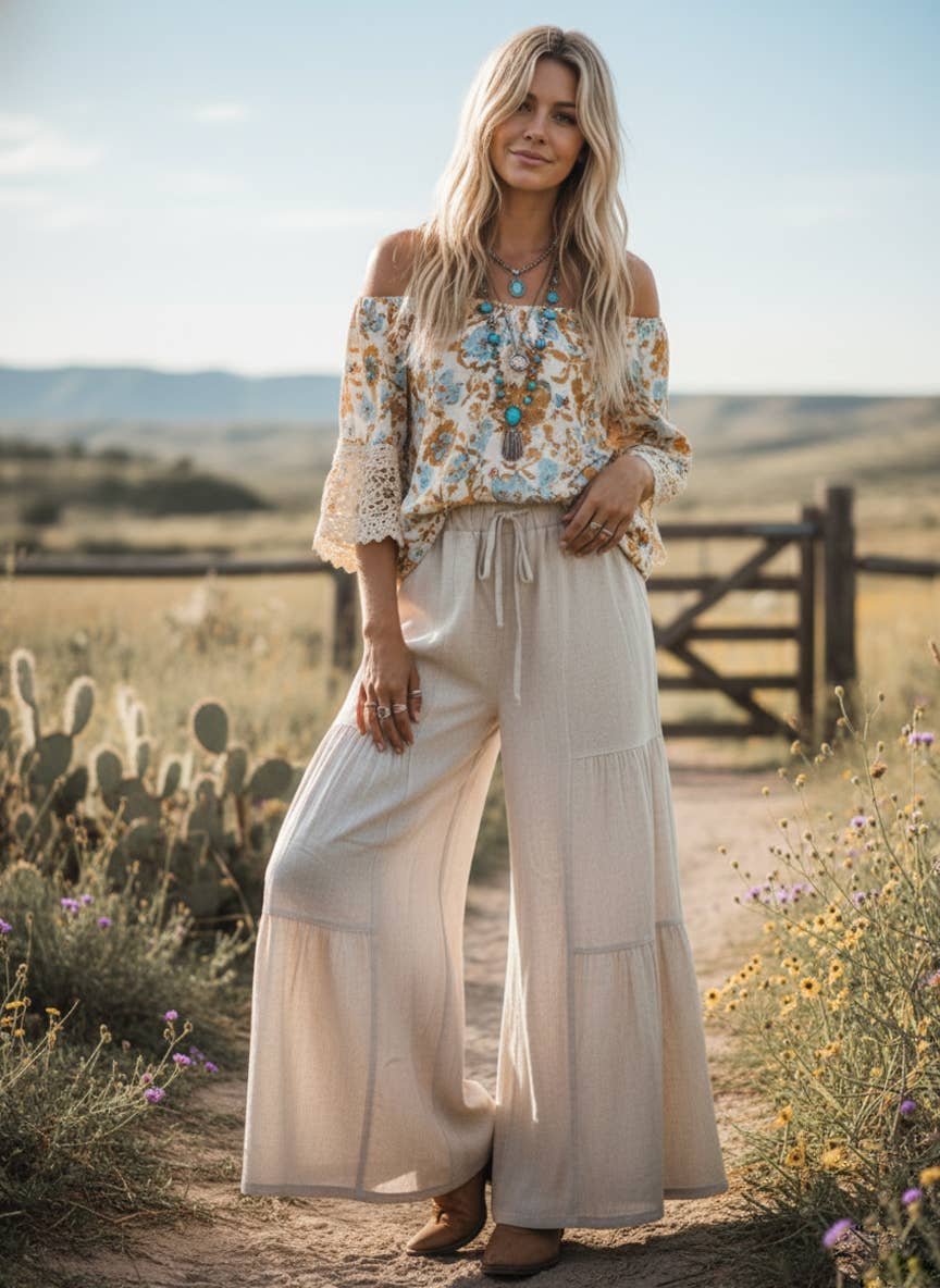 The Free Spirit Tiered Palazzo Pants | Natural
