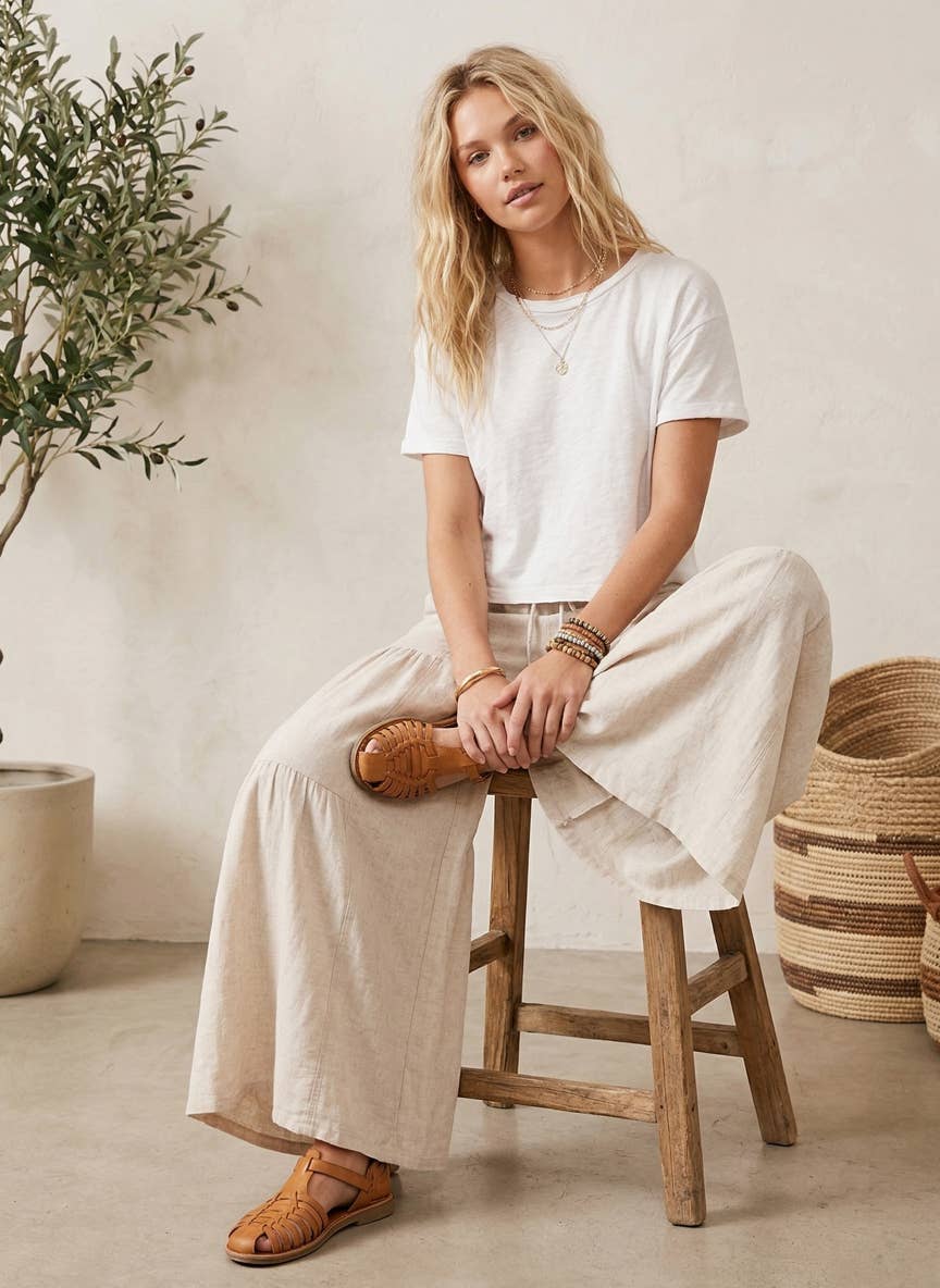 The Free Spirit Tiered Palazzo Pants | Natural