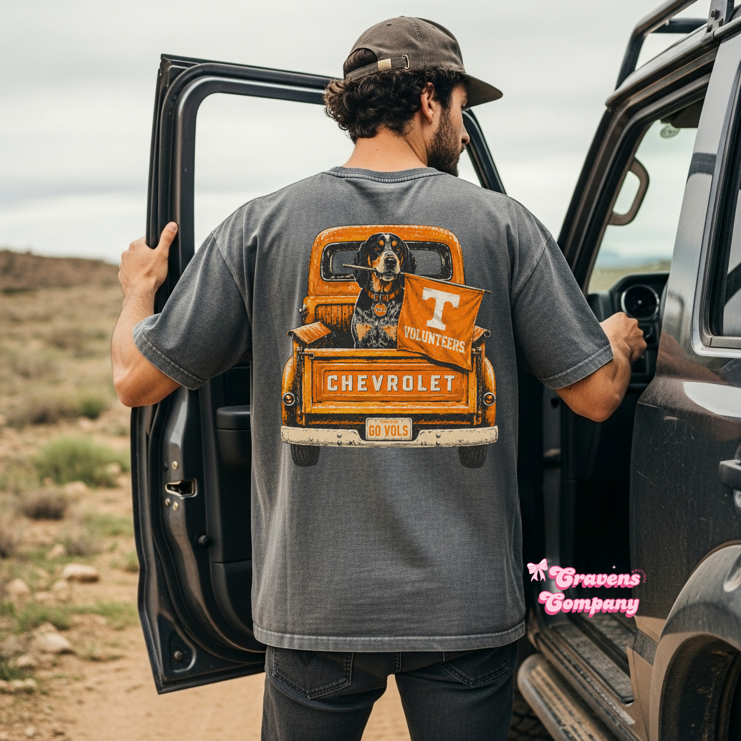 Volunteer Tailgate Truck Back Graphic Tee | Charcoal
