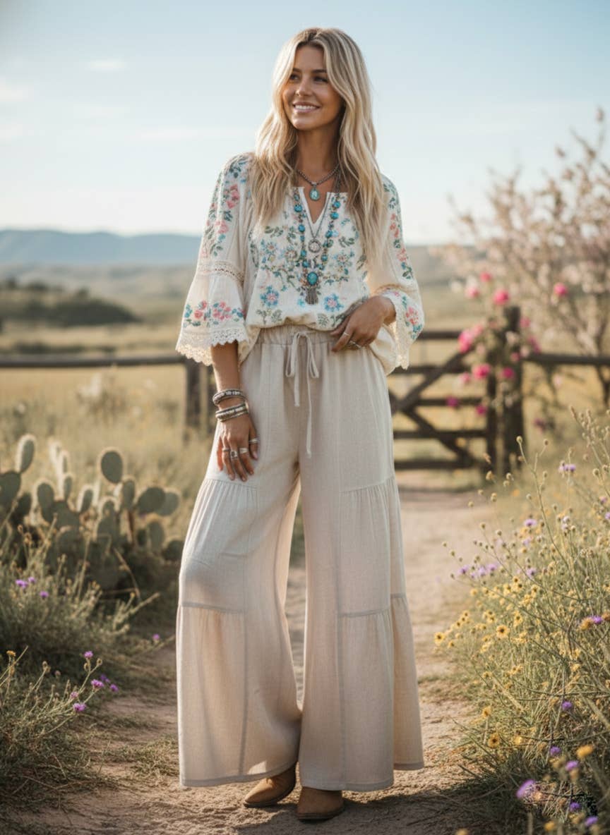 The Free Spirit Tiered Palazzo Pants | Natural