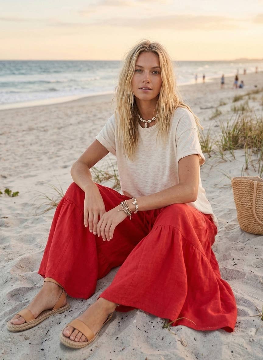 The Free Spirit Tiered Palazzo Pants | Natural