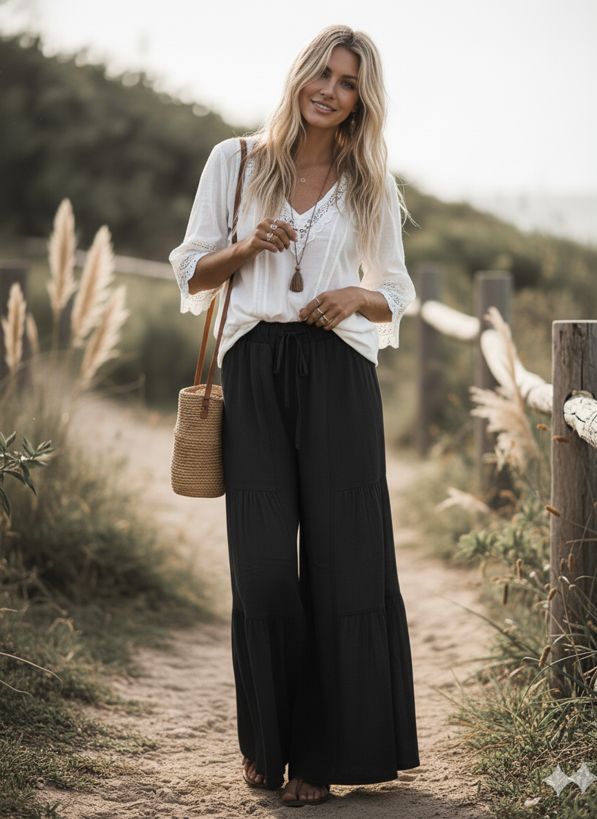 The Free Spirit Tiered Palazzo Pants | Black