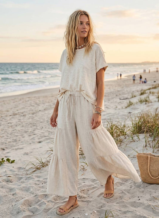 The Free Spirit Tiered Palazzo Pants | Natural