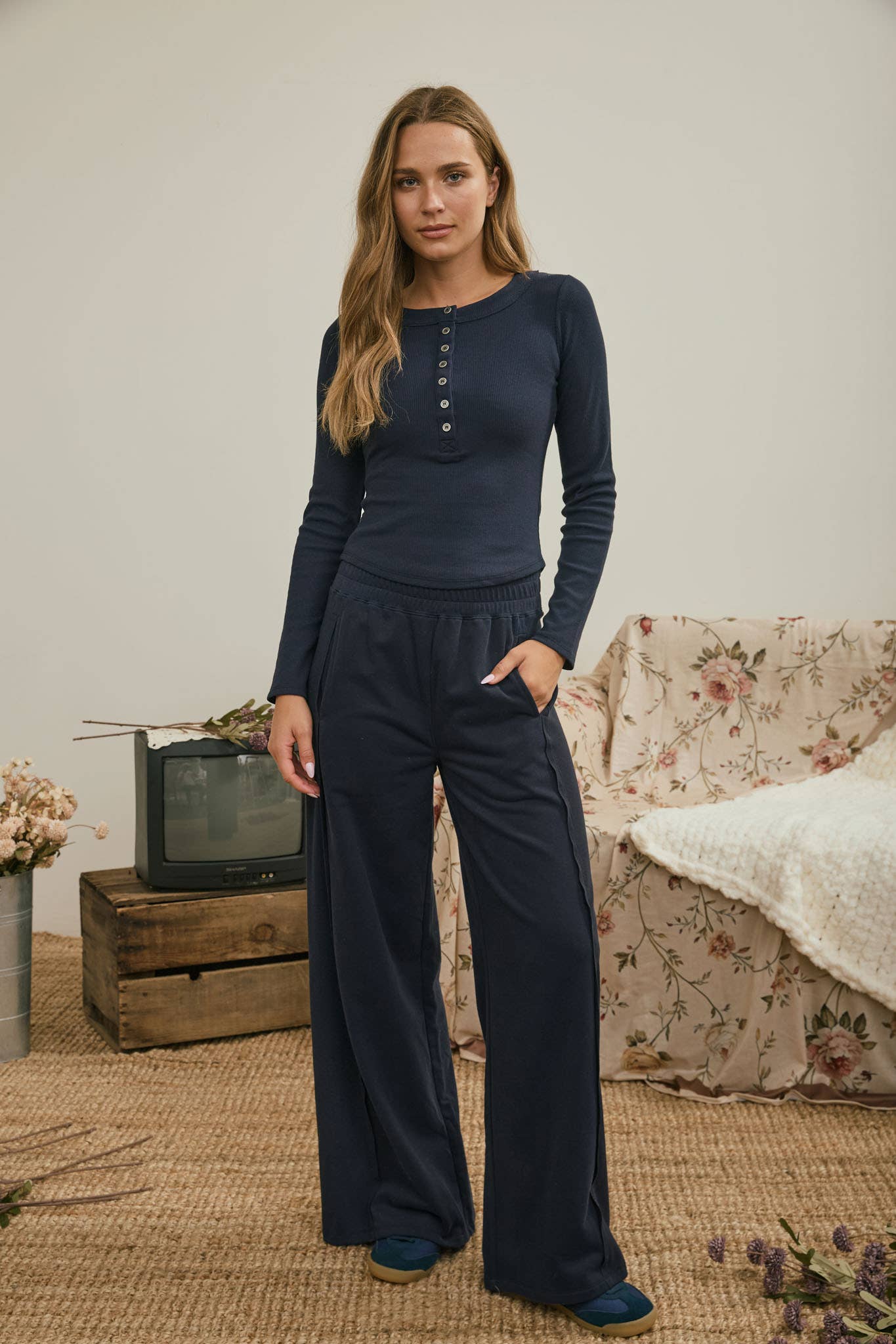 Easy Street Wide Leg Knit Pants | Cream