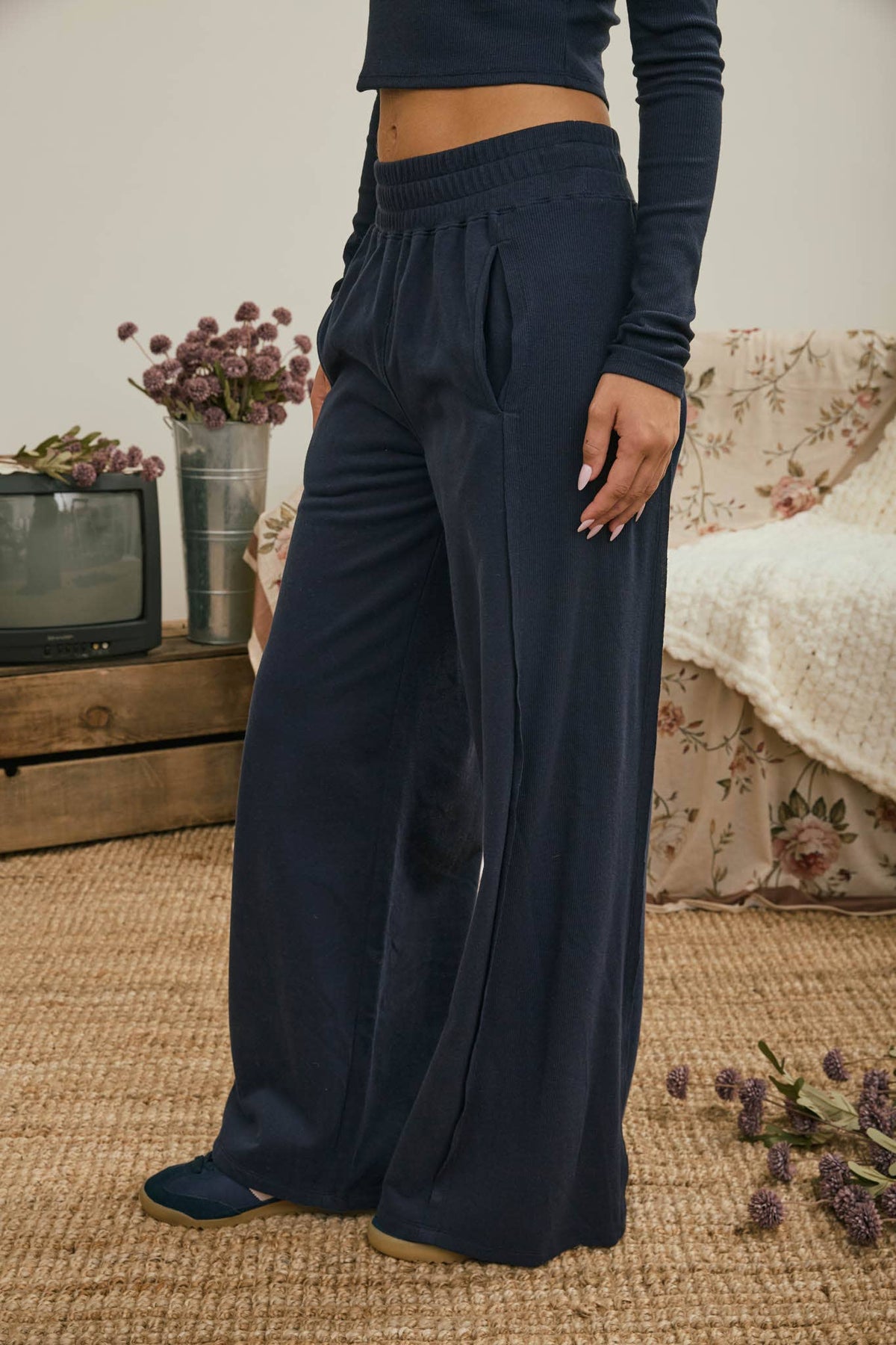 Easy Street Wide Leg Knit Pants | Navy